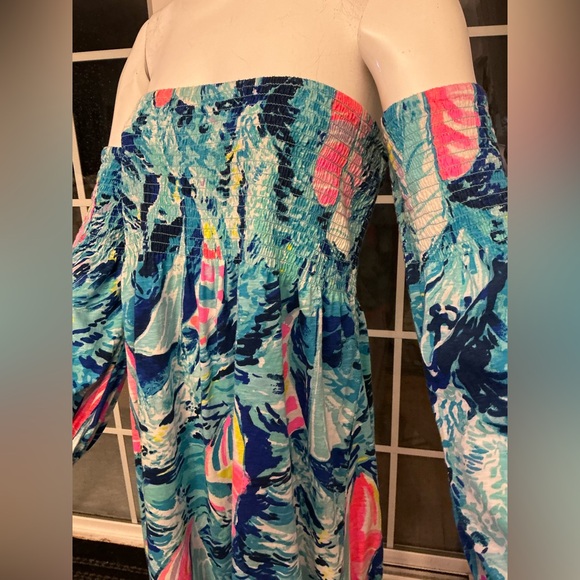 Lilly Pulitzer Trina Beach Mini Dress Tropical Print Pom Pom Detail Woman Large - Picture 14 of 15